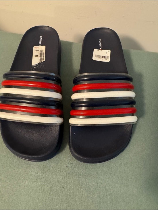 Tommy Hilfiger Shoes - Tommy Hilfiger Striped Navy Slip-On Sandals with Red & White Accents